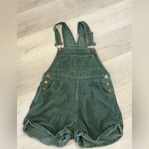 Princess Polly Olive Corduroy Short Overalls | Adjustable Strap Romper